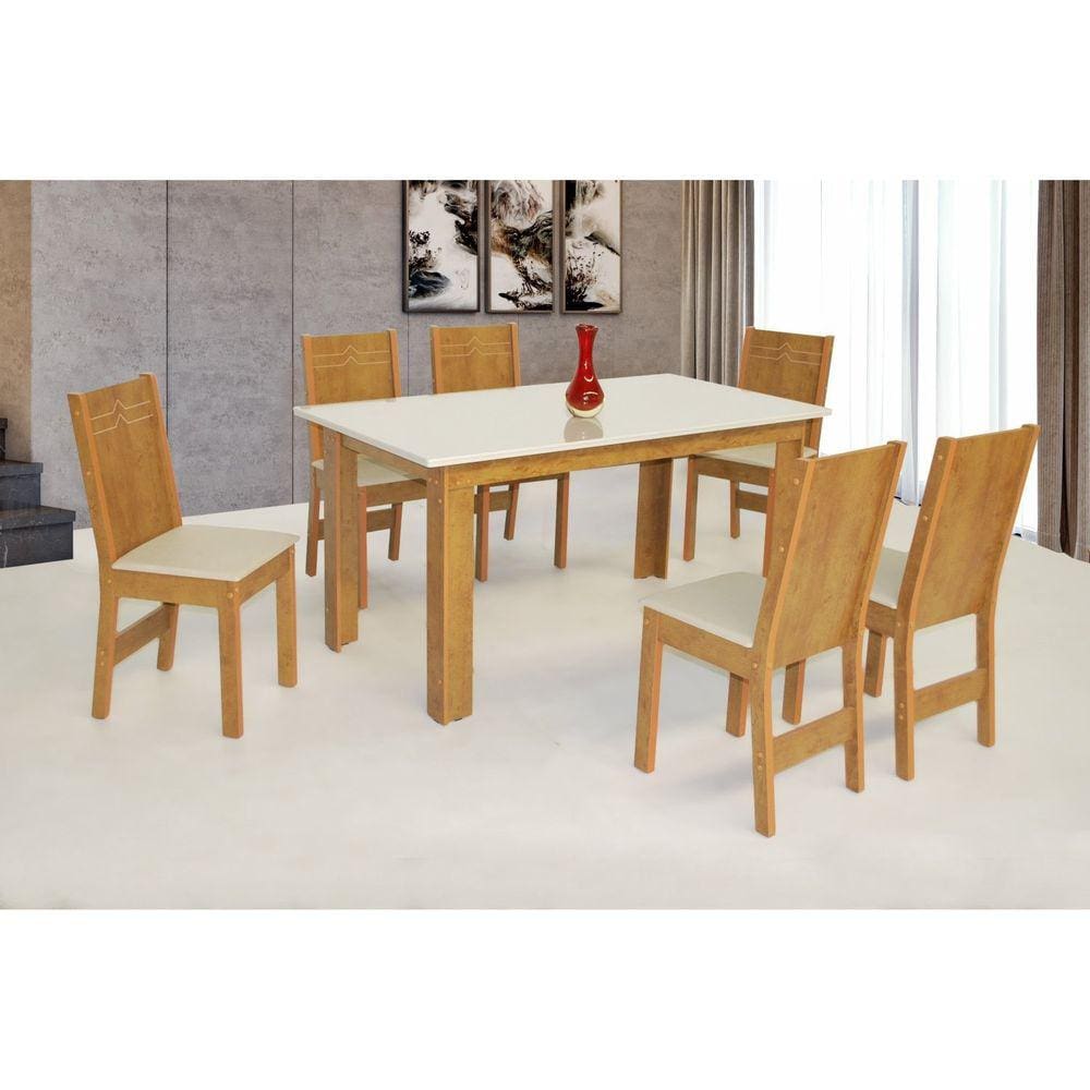 Conjunto Mesa Mariah com 6 Cadeiras Elane Freijo Off White