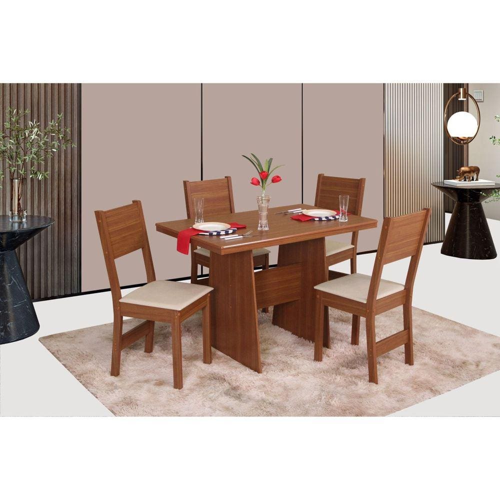 Conjunto Sala de Jantar Mesa Destak com 4 Cadeiras Milena Naturalle