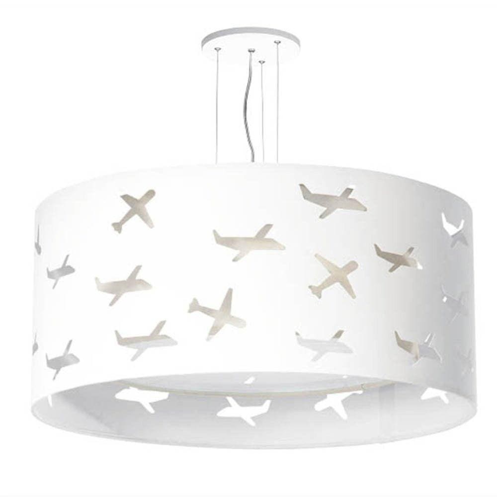 Lustre Infantil Pendente Aviões Duplo 40x16cm Branco