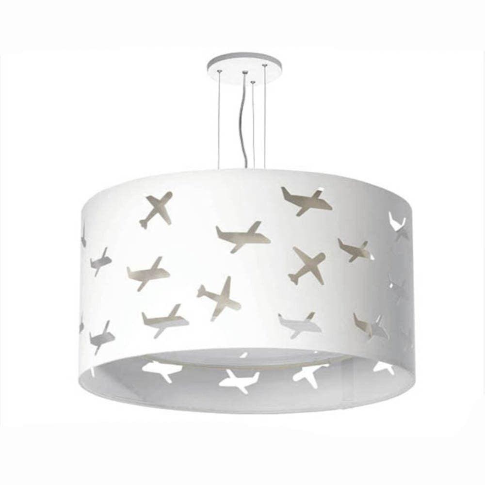 Lustre Infantil Pendente Aviões Duplo 30x16cm Cinza/ Branco