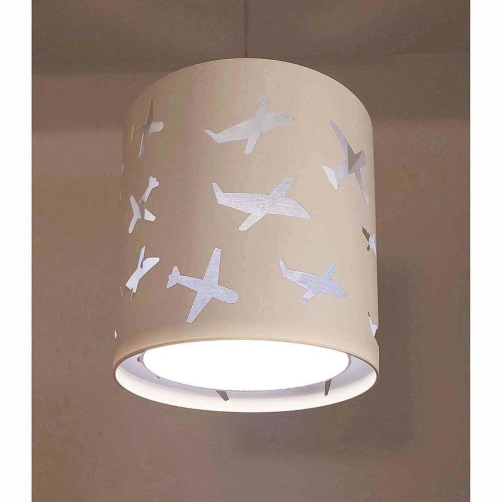 Lustre Pendente Infantil Aviões 25x25cm Cinza/Branco