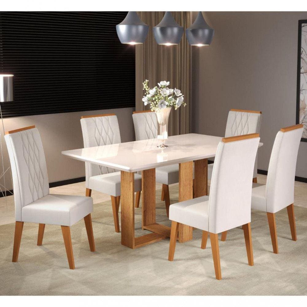 Conjunto Sala de Jantar Mesa Merlot 6 Cadeiras Cristal Viero