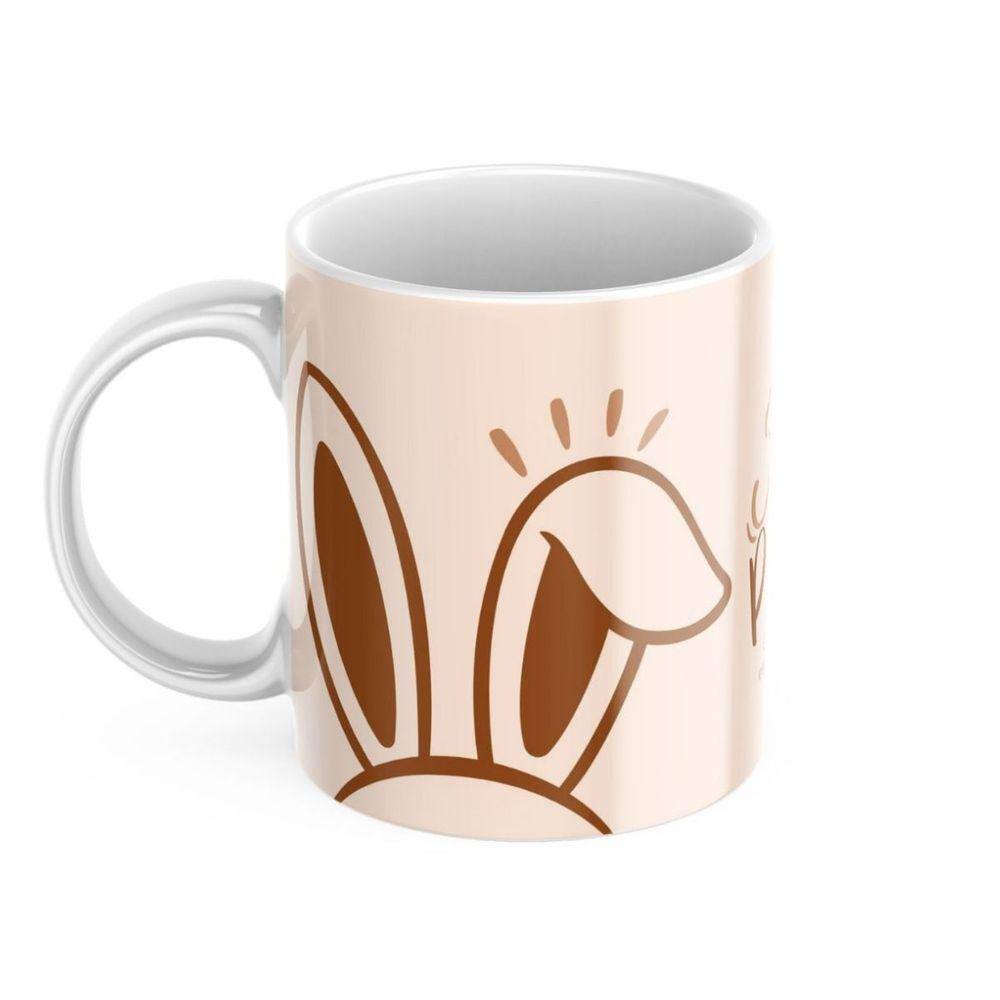 Canéca Xicara de Porcelana Personalizada Orealha de coelho Feliz Pascoa e Amigo Chocolate