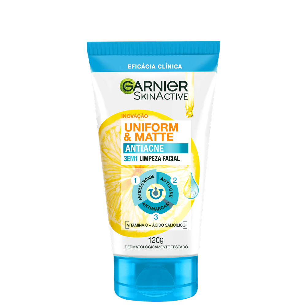 Garnier SkinActive Uniform & Matte Antiacne 3 em 1 - Esfoliante Facial 120g
