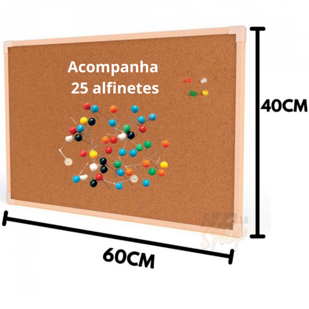 Quadro De Aviso Cortiça Madeira Stalo 60x40cm +25 Alfinetes