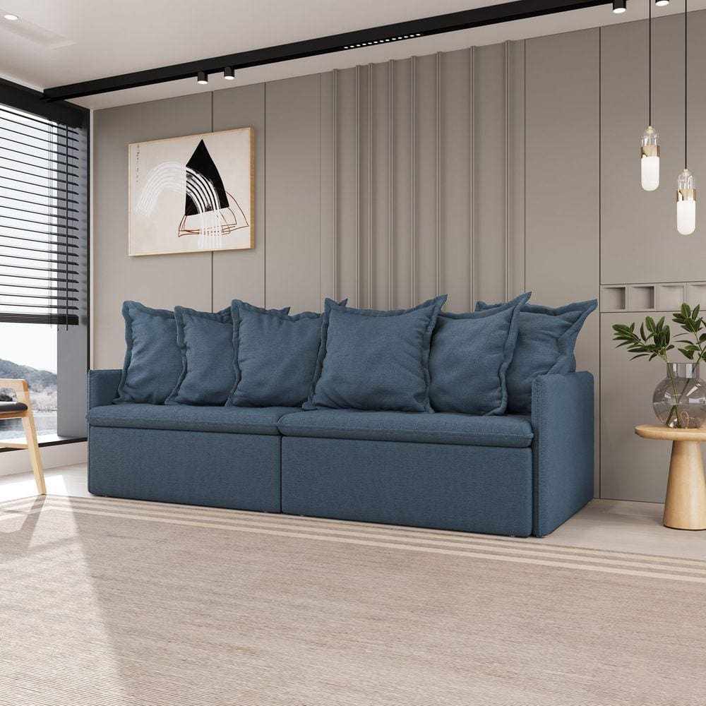 Sofá Retrátil e Reclinável 4 Lugares 260cm Dália Cabecasa Madeiramadeira Azul