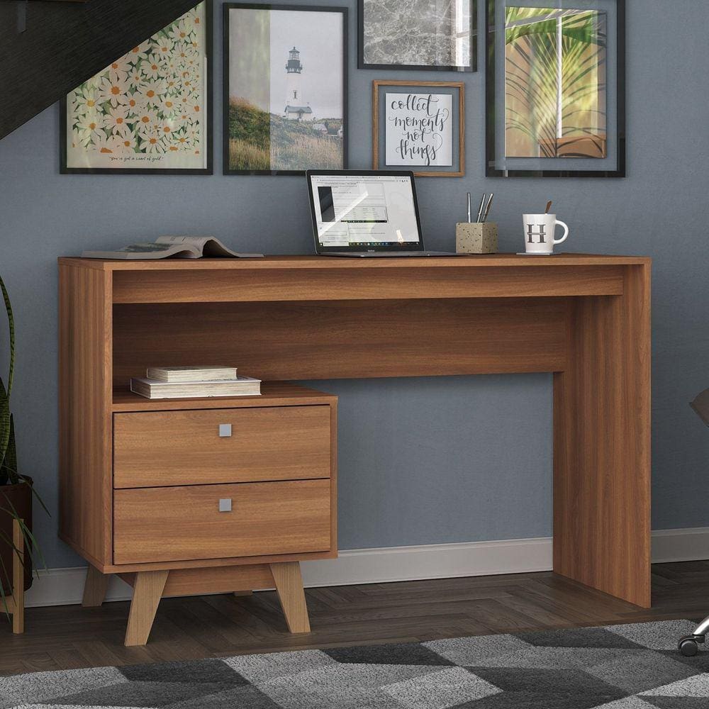 Mesa Escrivaninha Doha 2 Gavetas 120 Cm Nogal Espresso Nogal