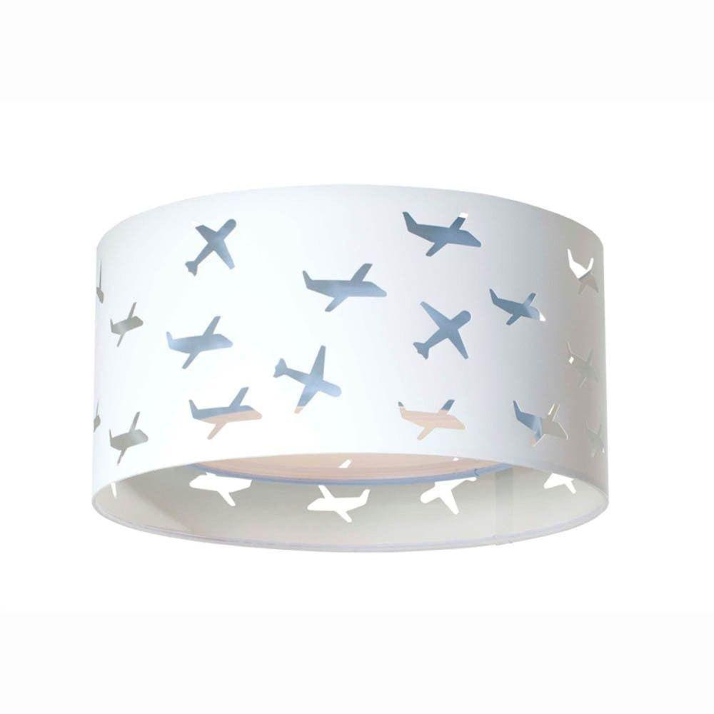 Luminária Infantil Plafon Aviões Duplo 30x16cm Azul/Branco