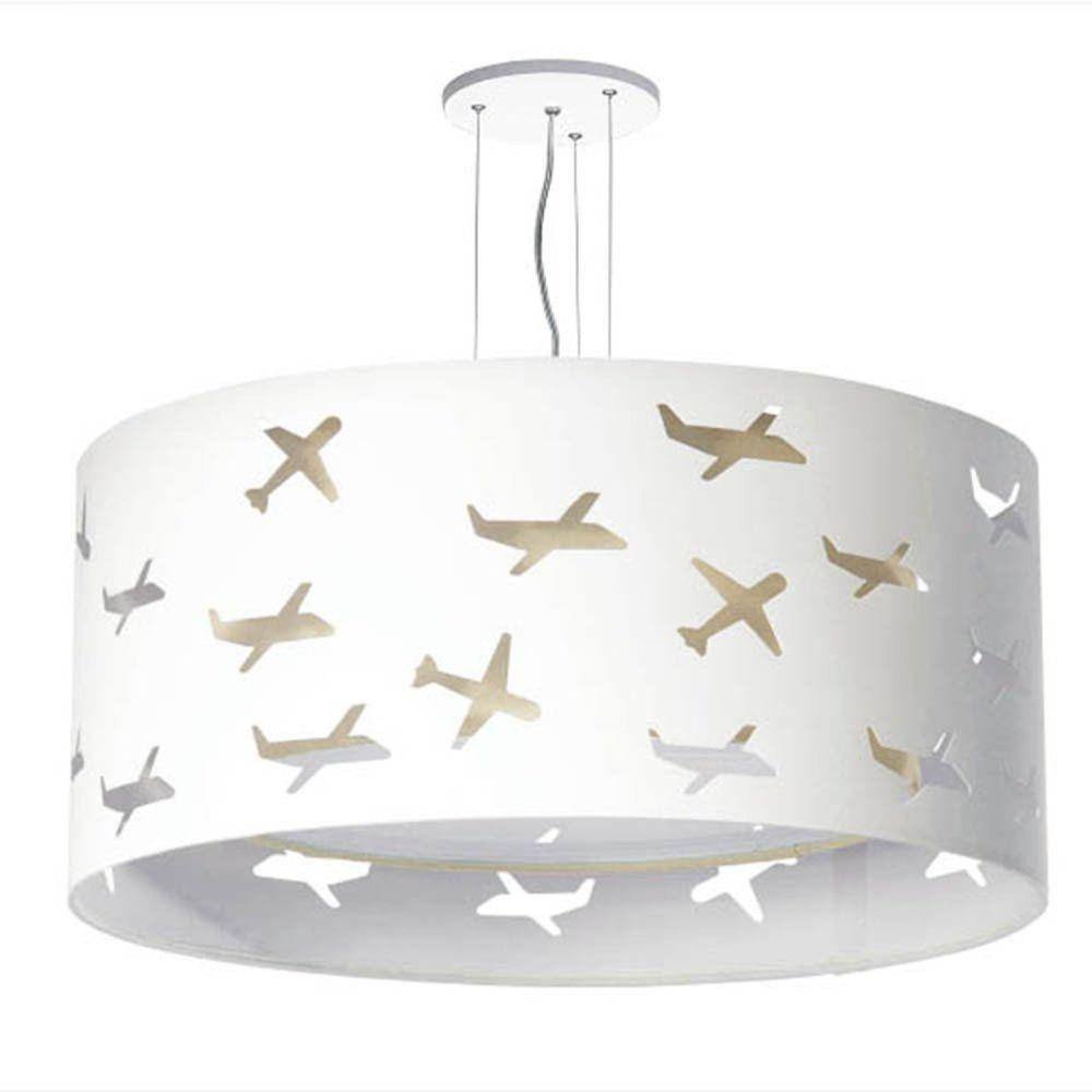 Lustre Infantil Pendente Aviões Duplo 40x16cm Branco