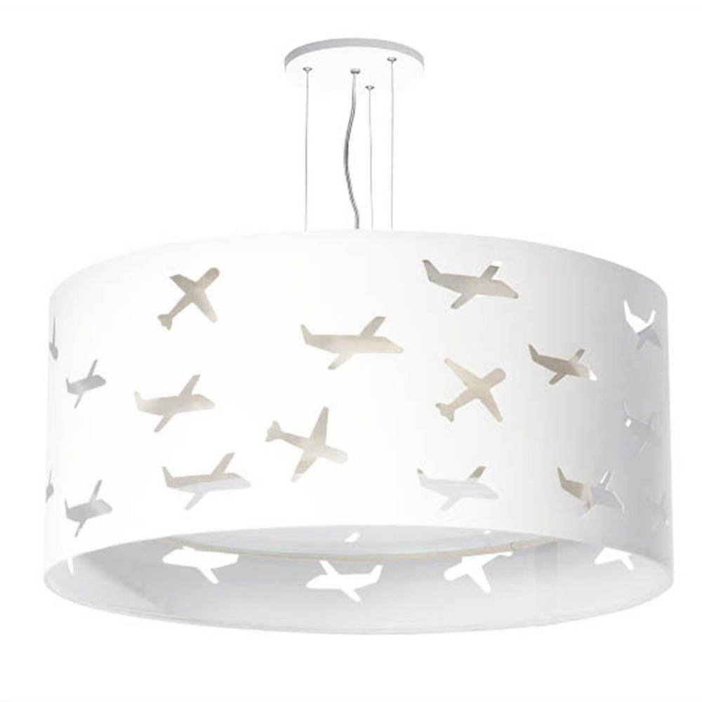 Lustre Infantil Pendente Aviões Duplo 50x16 Cm Branco