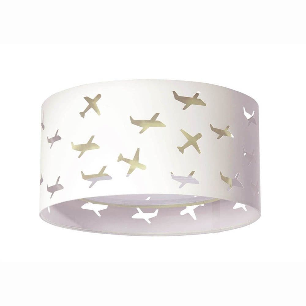 Luminária Infantil Plafon Aviões Duplo 30x16cm Cru/Branco