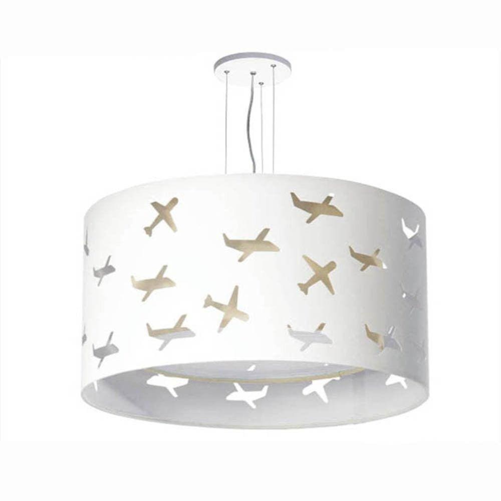 Lustre Infantil Pendente Aviões Duplo 30x16cm Cru/Branco