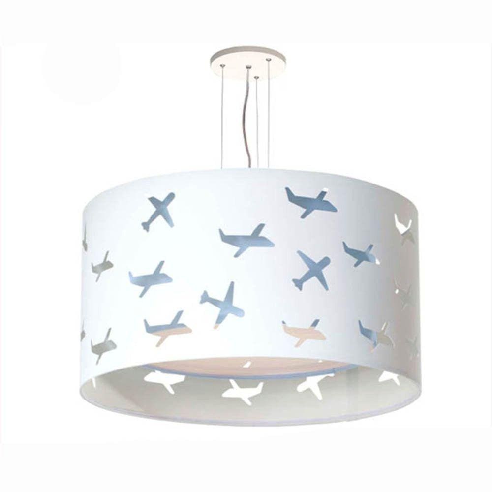 Lustre Infantil Pendente Aviões Duplo 30x16cm Azul/Branco