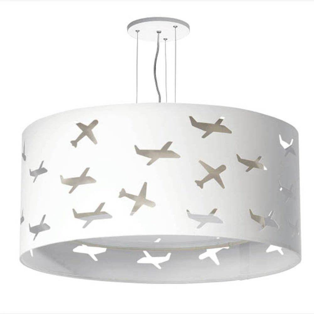 Lustre Infantil Pendente Aviões Duplo 40x16cm Cinza/ Branco