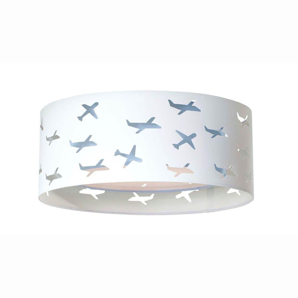 Luminária Infantil Plafon Aviões Duplo 40x16cm Azul/Branco