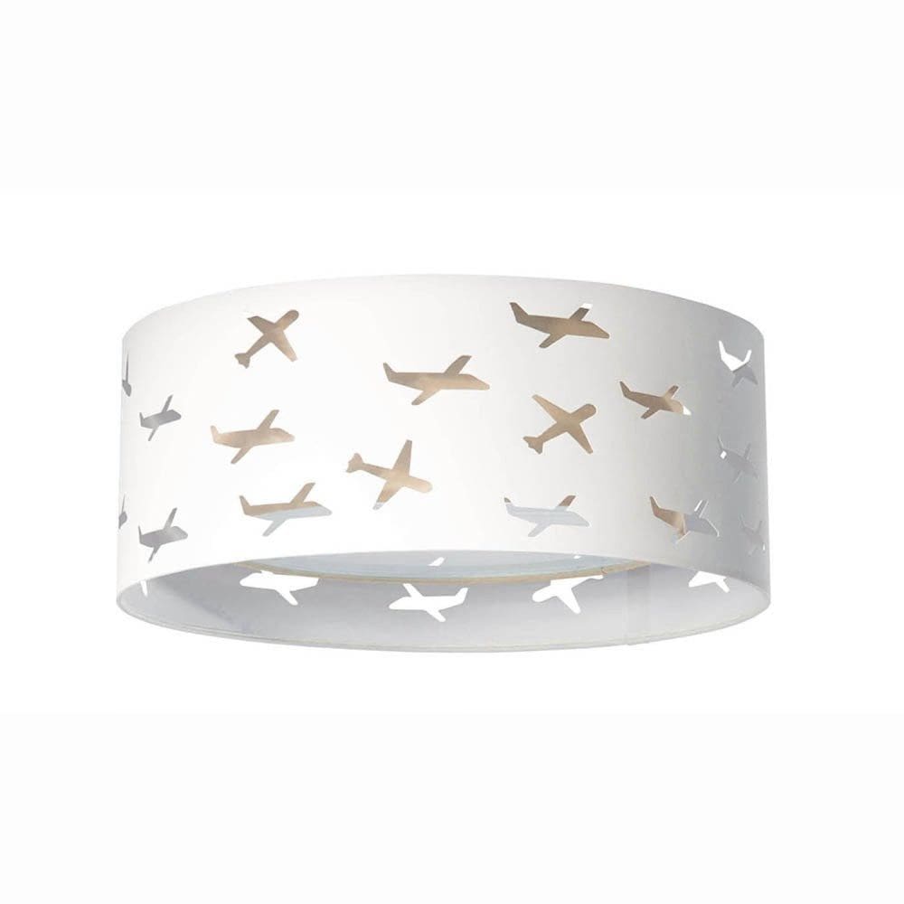 Luminária Infantil Plafon Aviões Duplo 40x16cm Caqui/Branco