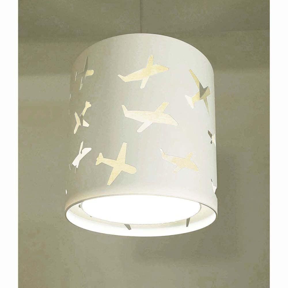 Lustre Pendente Infantil Aviões 25x25cm Cru/Branco