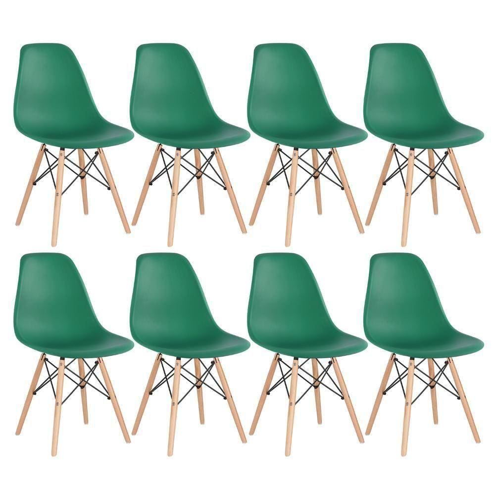 Kit 8 Cadeiras Charles Eames Eiffel Dsw Com Pés De Madeira Clara Verde Escuro