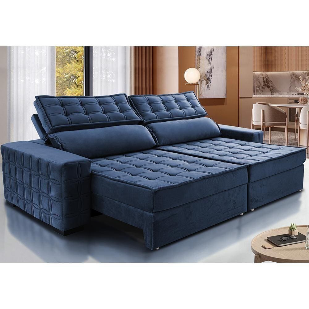 Sofá Retrátil E Reclinável 2,15M Cama Inbox Big Star Com Softgel D40 Velupluma Azul