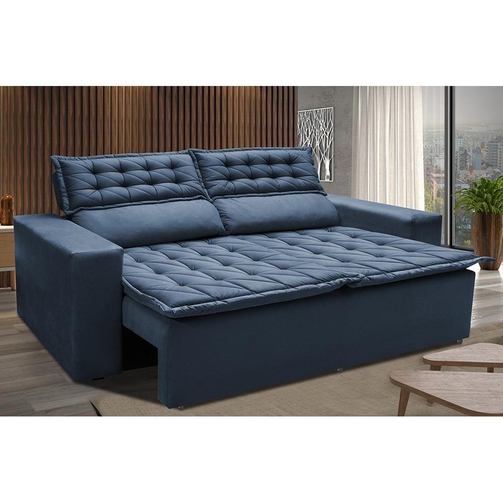 Sofá Retrátil E Reclinável Cama Inbox Slim 1,50m Tecido Suede Velusoft Azul
