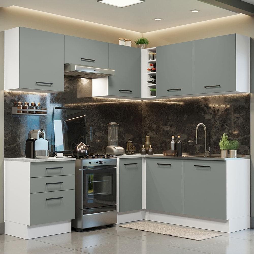 Cozinha Completa 399002 Com Armário E Balcão Branco/Cinza