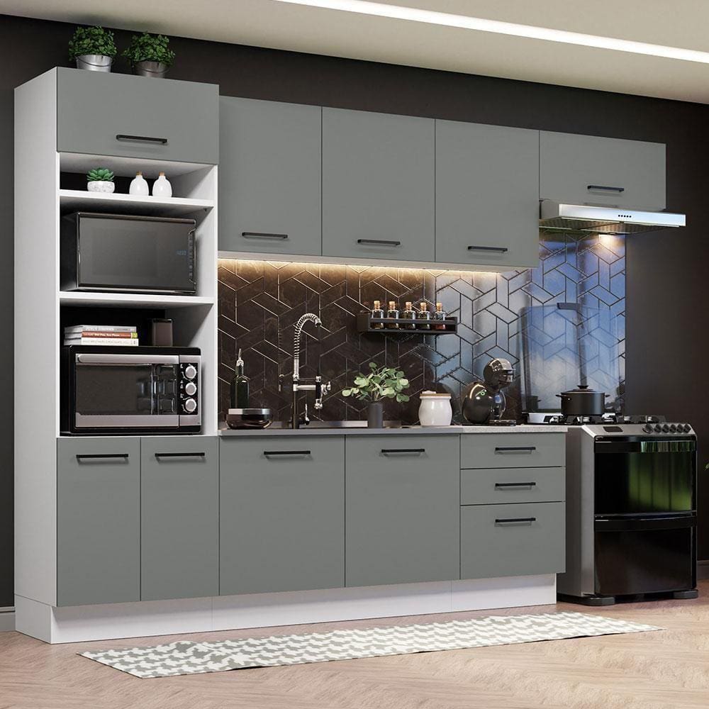 Cozinha Completa 330001 Com Armário E Balcão Branco/Cinza