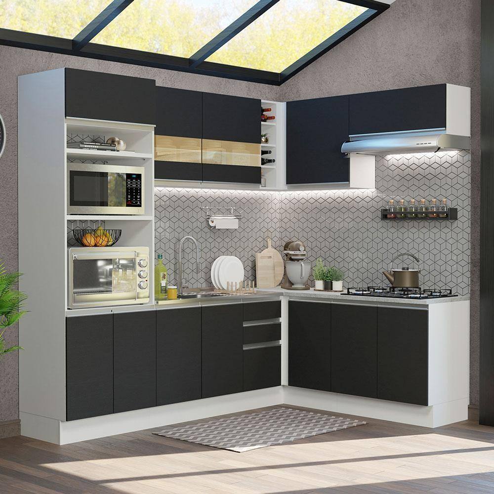 Cozinha Completa 419001 Com Armário E Balcão Branco/Preto