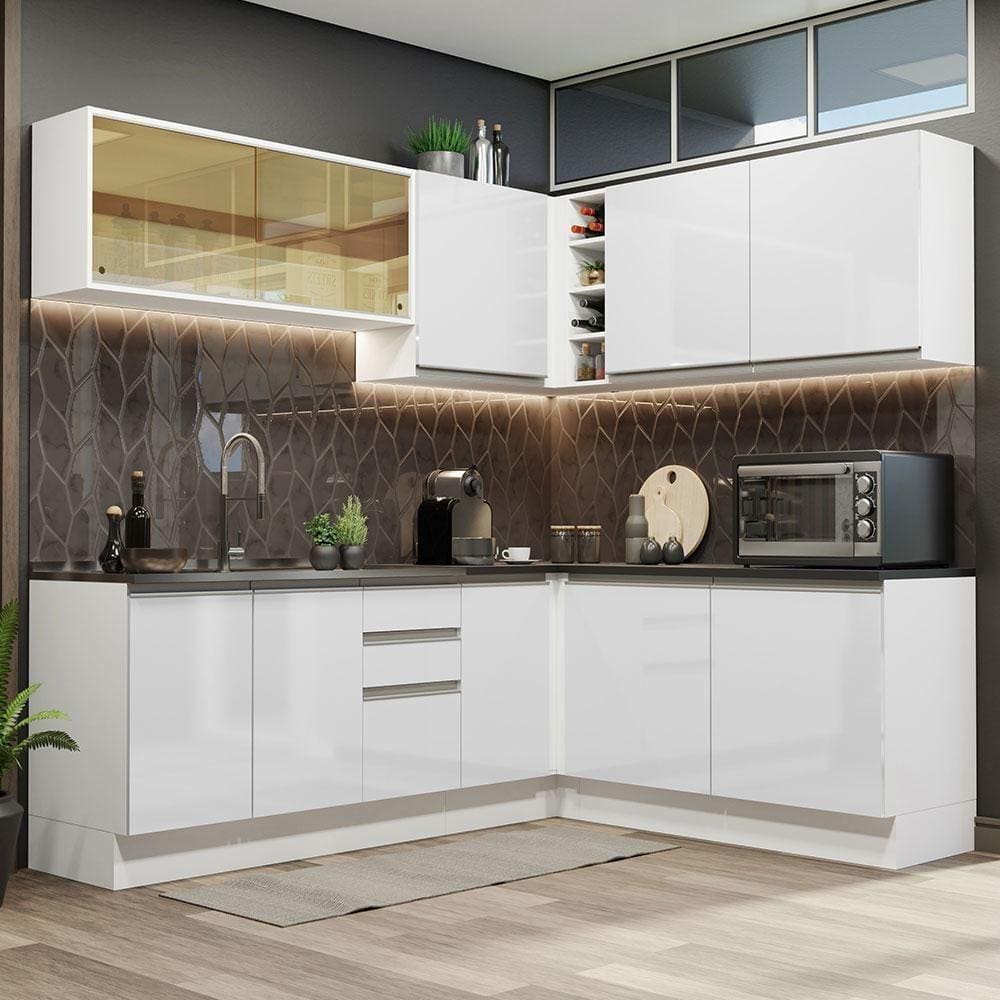 Cozinha Completa 389002 Armário E Balcão Branco Brilho