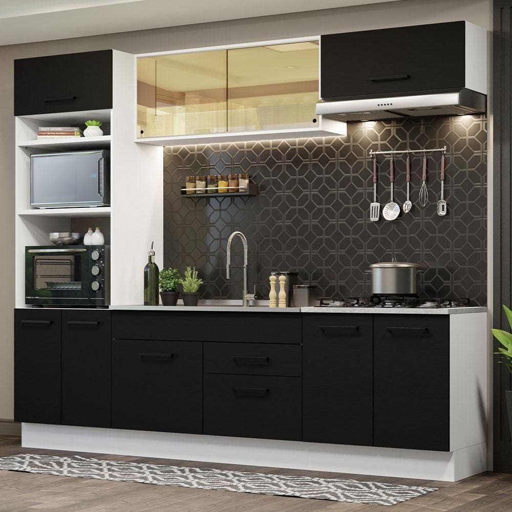 Cozinha Completa 270003 Com Armário E Balcão Branco/Preto