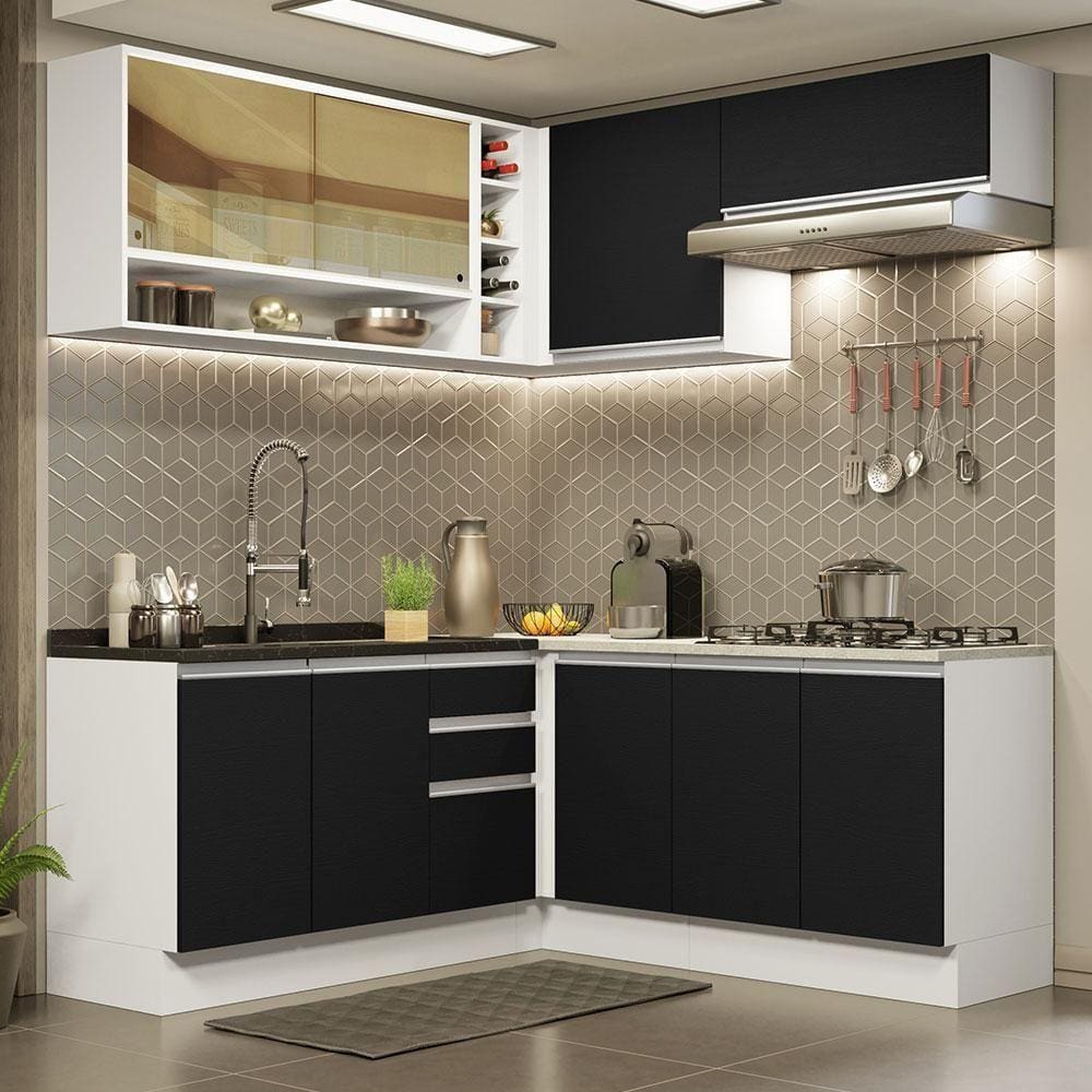 Cozinha Completa 349002 Com Armário E Balcão Branco/Preto