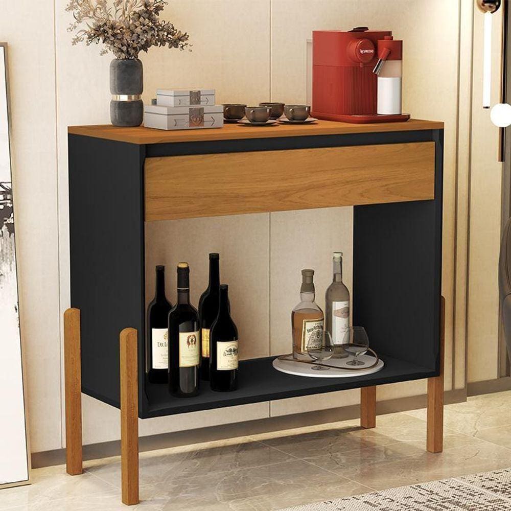 Aparador Sala Libano Com 1 Gaveta E Pés De Madeira Maciça Preto/nature Preto/nature