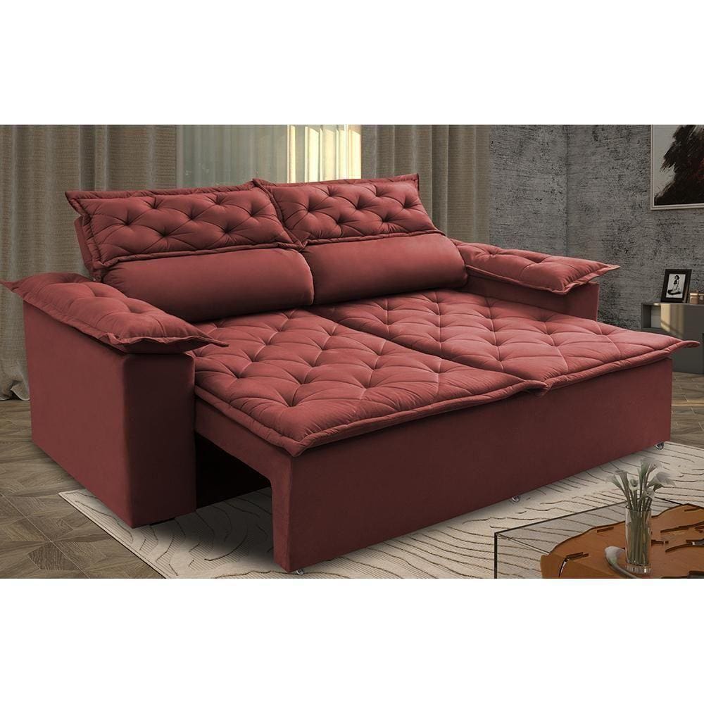 Sofá Retrátil E Reclinável Cama Inbox Compact 1,50m Tecido Suede Velusoft Vermelho
