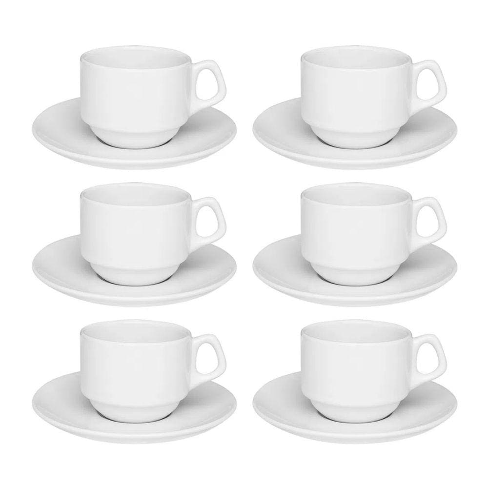 Kit 6 Xícaras Chá e Café 200ml Empilháveis Porcelana Oxford