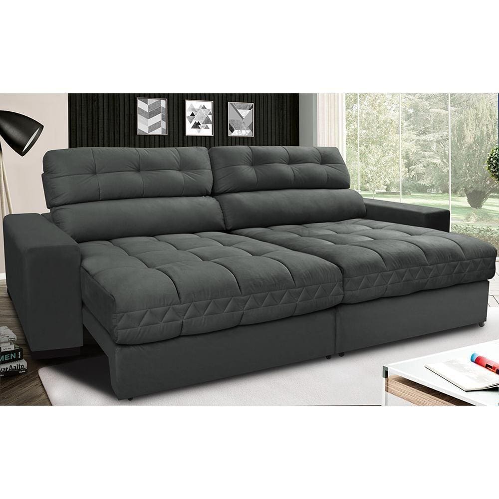 Sofá Retrátil E Reclinável Com Molas Ensacadas Cama Inbox Master 2,32m Tecido Suede Cinza