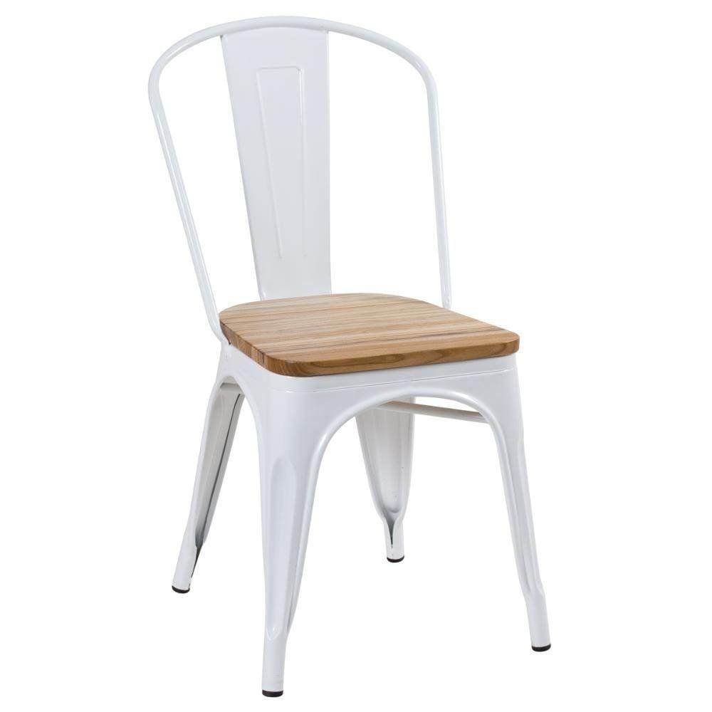 Cadeira Iron Tolix Com Assento De Madeira Industrial Jantar Cozinha Branco