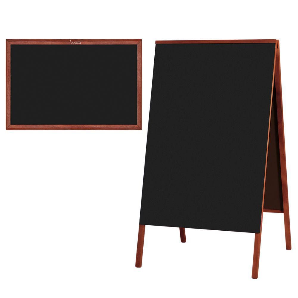 Kit Placa Lousa Quadro Cavalete Calçada 70x50 cm para Comércio Madeira Mogno Preto Liso
