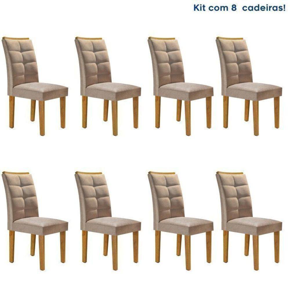 Conjunto 8 Cadeiras Estofadas Nápoles Ypê