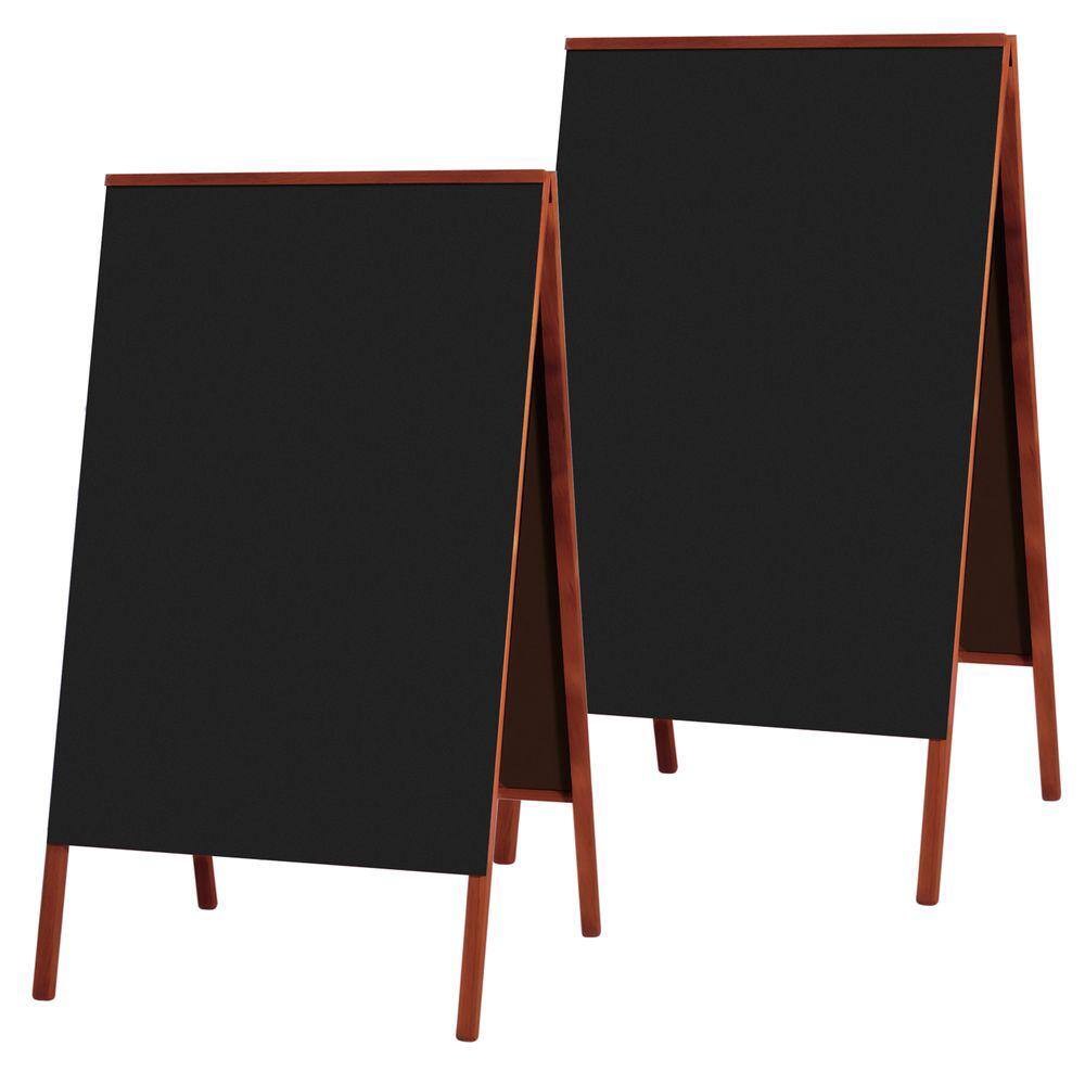 Kit 2 Placa Lousa Quadro Cavalete Calçada 70x50 cm para Comércio Madeira Mogno Preto Liso