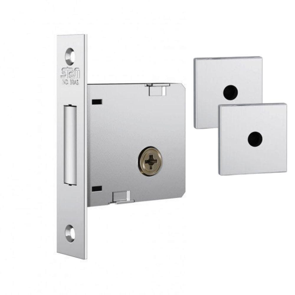 Fechadura Auxiliar Trava Stam 1004 Inox Roseta Quadrada Cromado