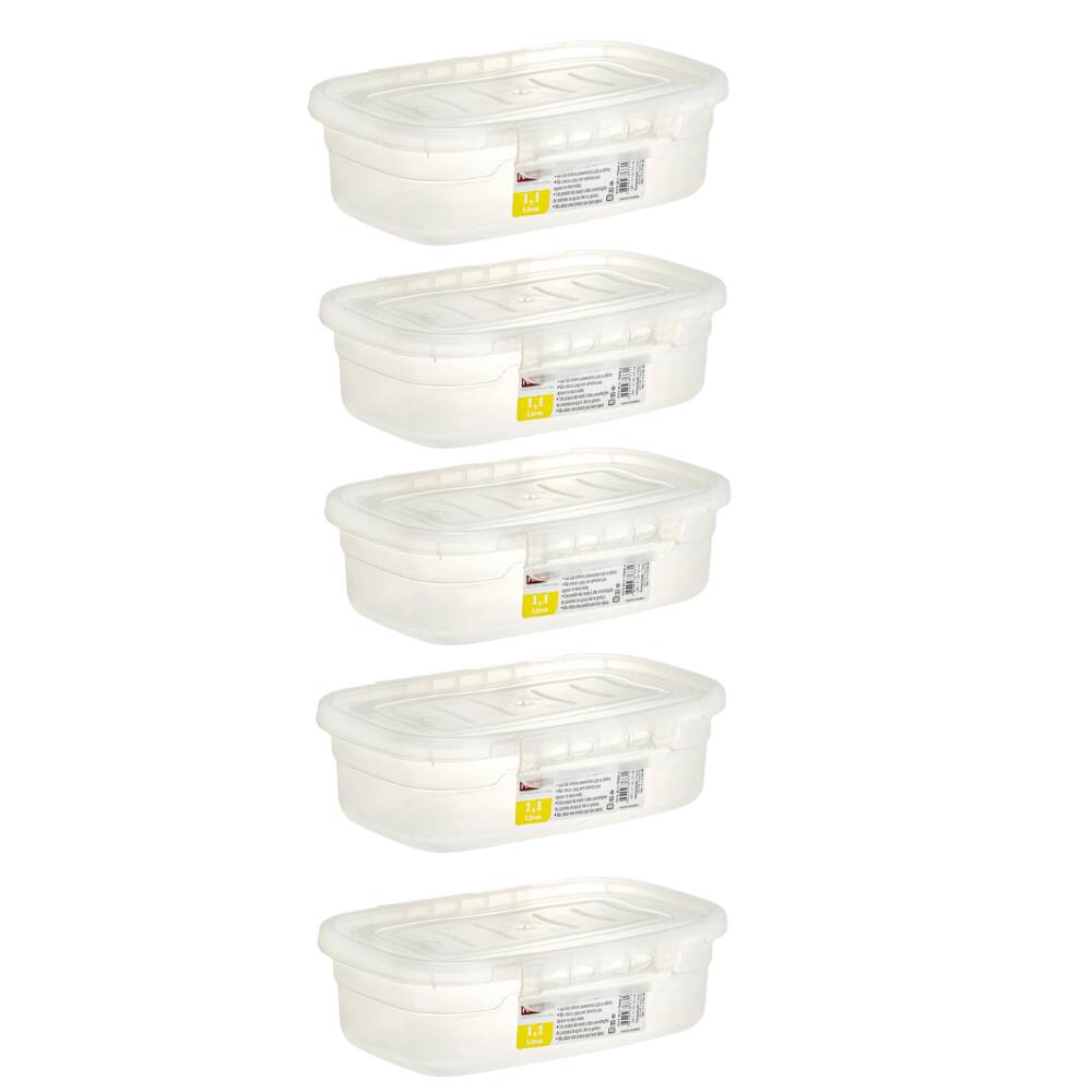 Kit 5 Potes Hermético Transparente com trava 1,1L
