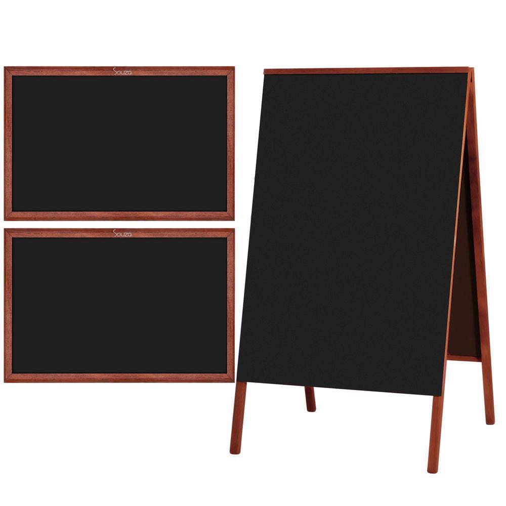 Pack Placa Lousa Quadro Cavalete Calçada 70x50 cm para Comércio Madeira Mogno Preto Liso