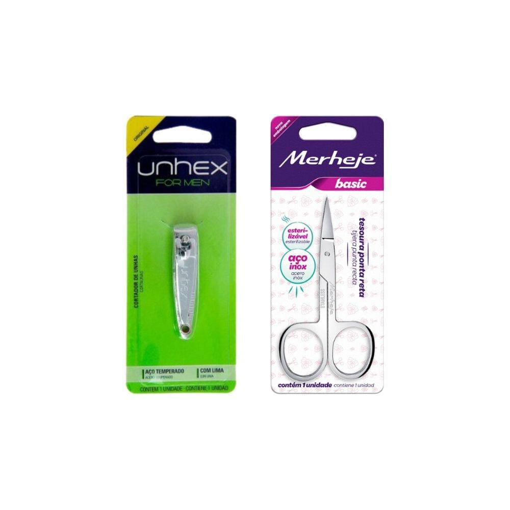 Kit Tesoura Para Unhas Merheje Reta + Cortador Unhas Pequeno