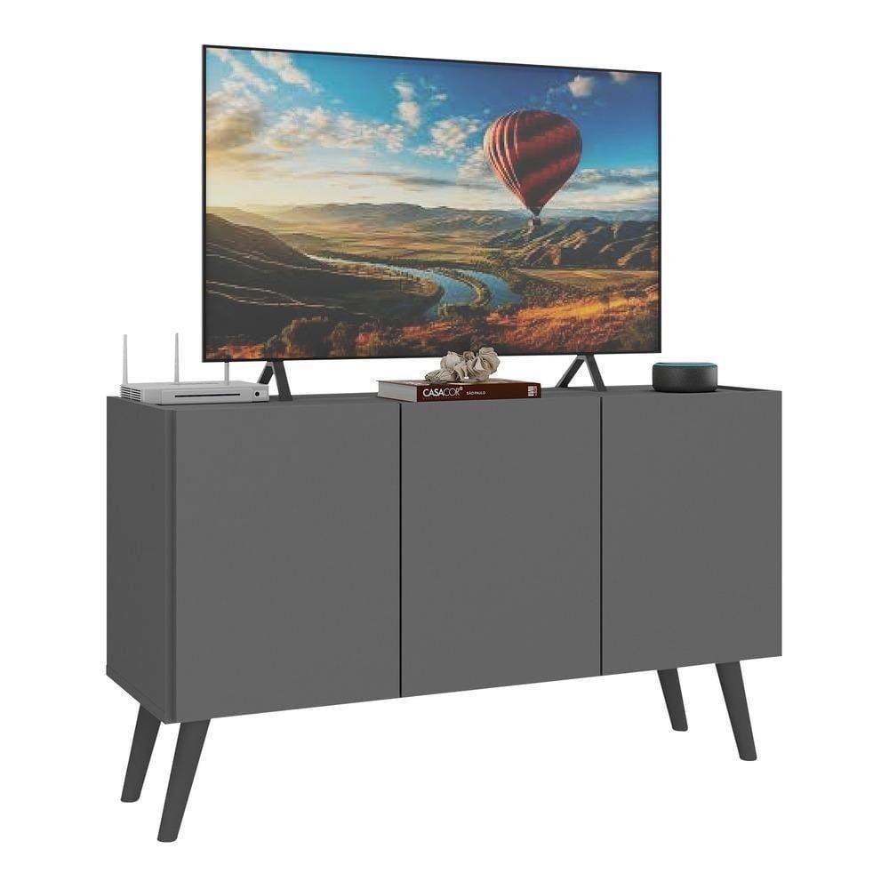 Rack Retrô Para Tv Até 32 Polegadas Com Mp1067 Grafite preto