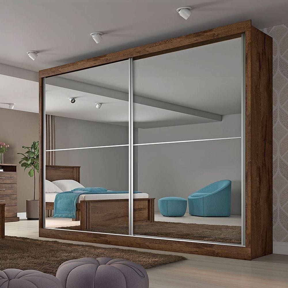 Guarda Roupa Casal 2 Portas Com Espelho E 4 Gavetas Verona Plus ? Made Marcs - Brauna