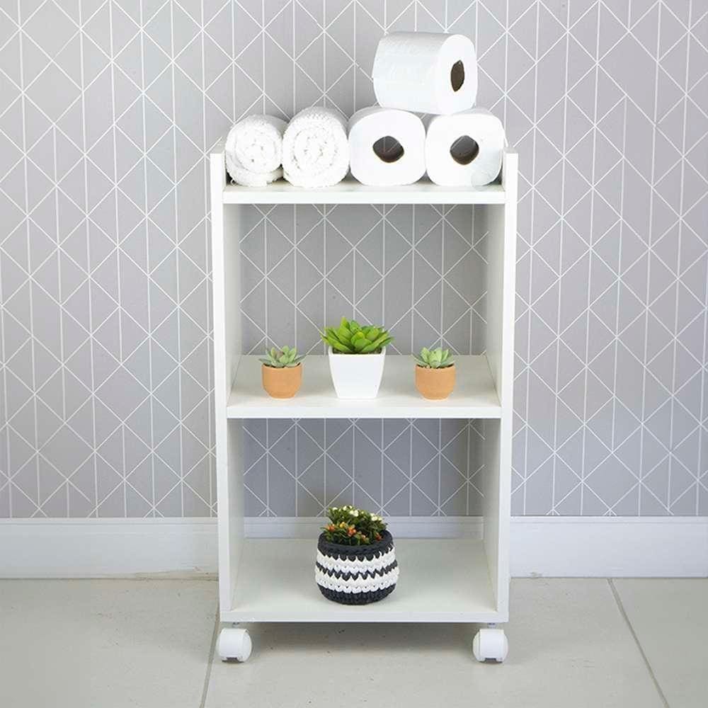 Nicho Organizador Móvel Multiuso Branco Para Banheiro Com Rodízio 40cm