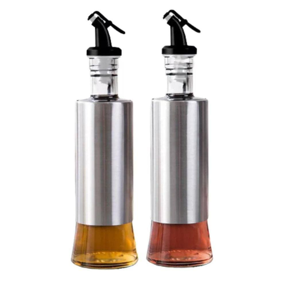 Kit 2 Porta Condimento Galheteiro Azeite Vinagre Vidro Inox