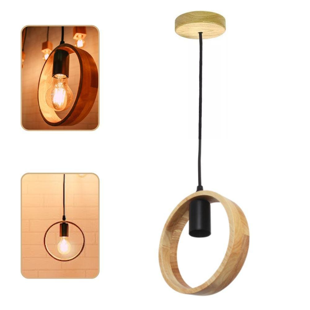 Lustre Pendente Rústico Redondo Em Madeira Tampa Canopla Regulável 1,20M Para Teto Fio PP Bocal Soquete E27 Bivolt