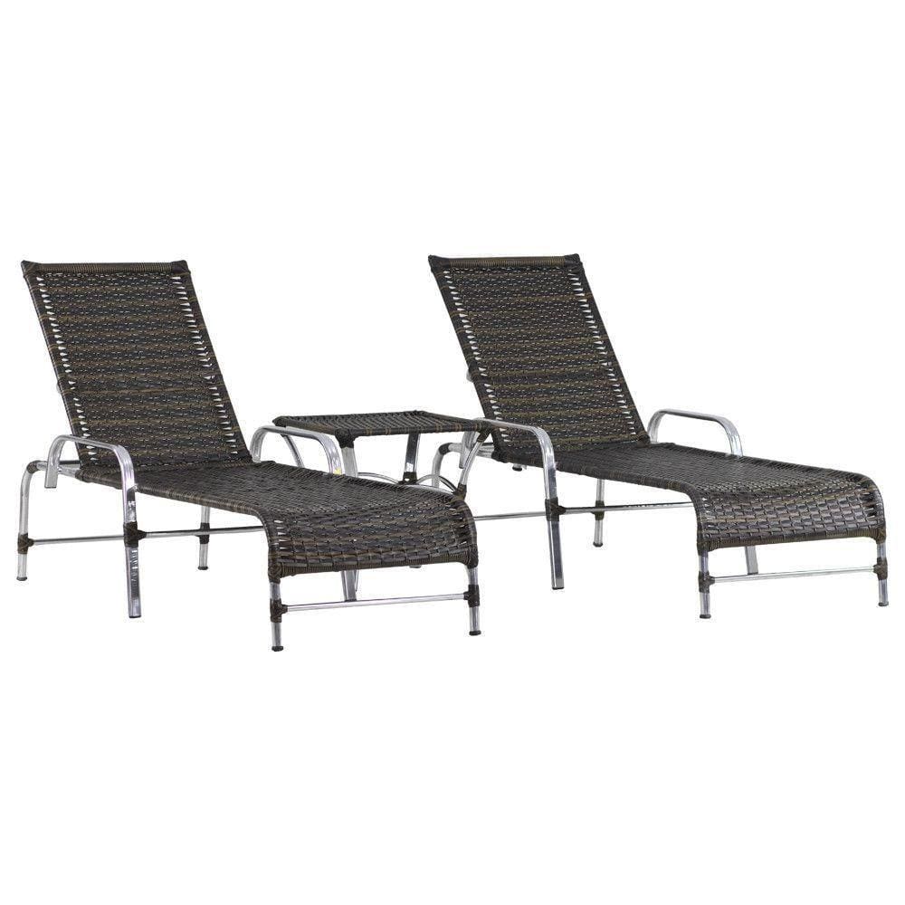 2 Cadeiras Espreguiçadeiras E Mesa Confortável Para Piscina Pedra Ferro