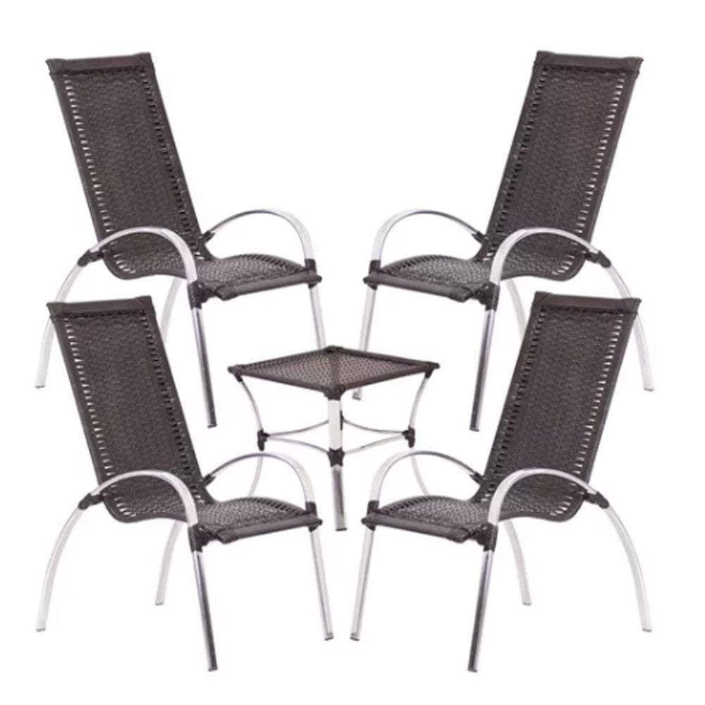 Jogo De 4 Cadeiras E Mesa Garden Em Alumínio Trama Tabaco