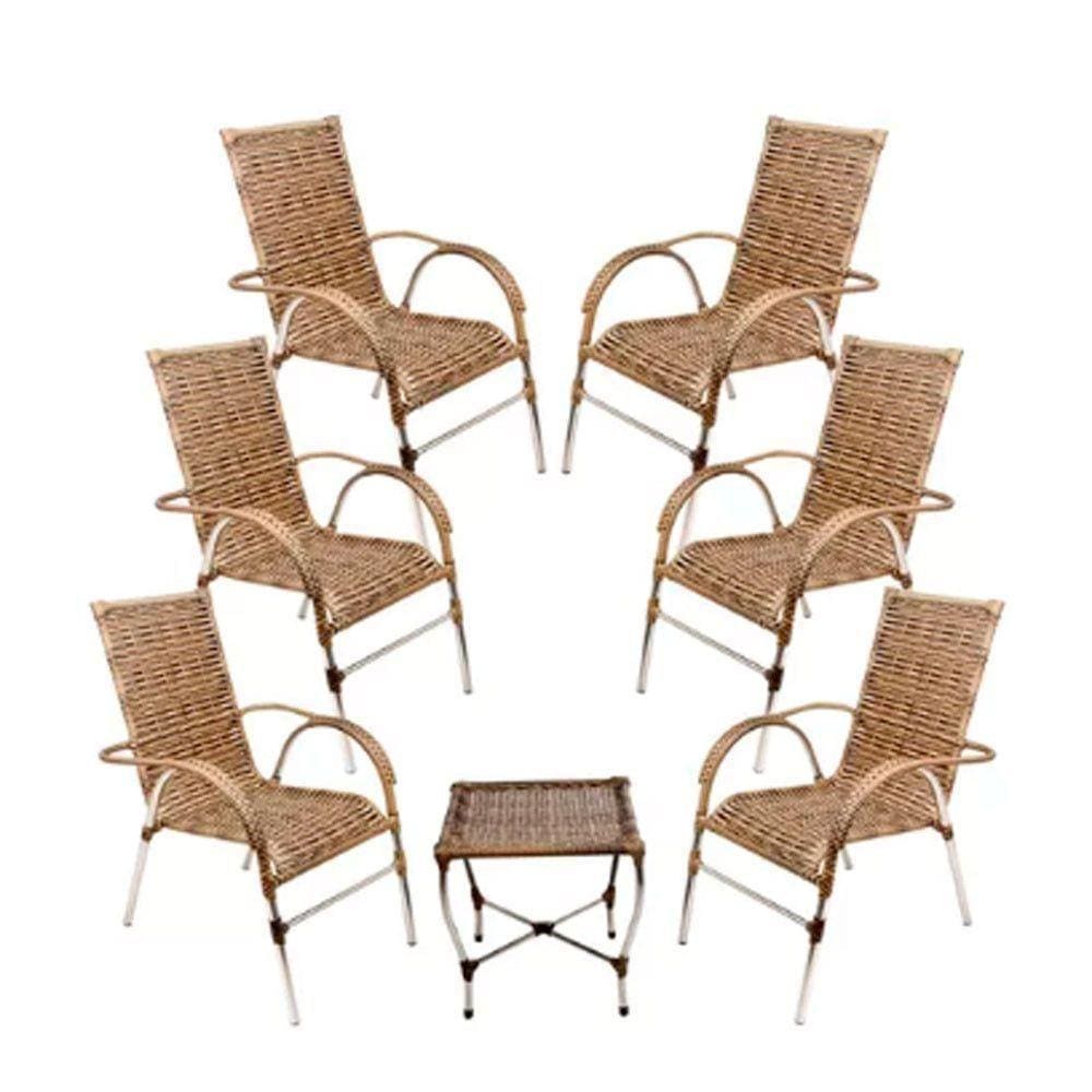 Kit 6 Cadeiras E Mesa Vênus Churrasco Trama Capuccino